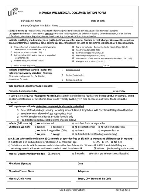 Fillable Online NEVADA WIC MEDICAL DOCUMENTATION FORM Fax Email Print