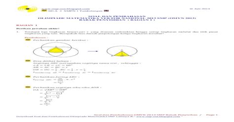 Soal Dan Pembahasan Olimpiade Matematika Vektor Nasional 2013 Smp Omvn 2013 Babak Penyisihan