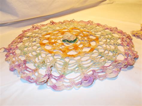 Vintage Mid Century Multicolor Hand Crochet Doilies Circular And Etsy