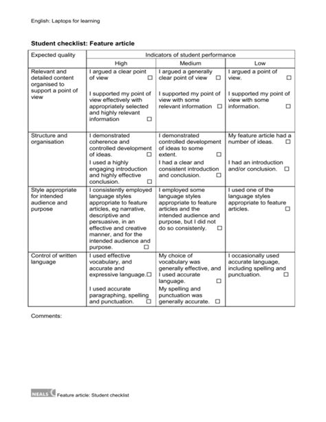 MARKING RUBRIC FOR FEATURE ARTICLE ASSESSMENT TASK