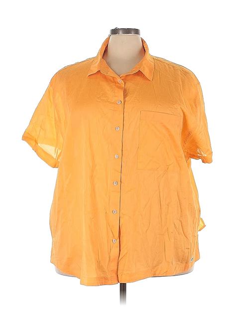 Ava And Viv 100 Cotton Solid Orange Short Sleeve Blouse Size 3x Plus