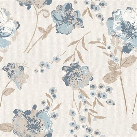 Papel De Parede Adesivo Floral Flores Em Azul E Bege Para Quarto Sala