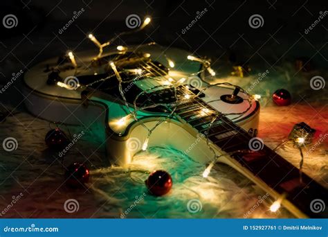 Jazz Guitar And Christmas Decorations On The Background Stock Image ...