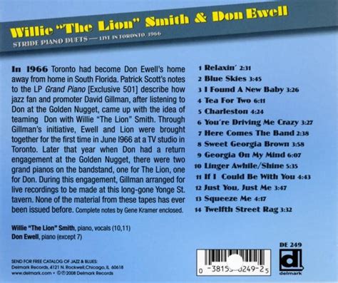 Willie The Lion And Don Ewel Smith Stride Piano Duets Cd Don Ewell Cd Album