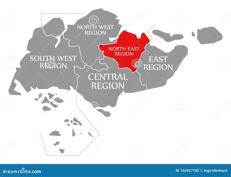 North East Region Red Highlighted in Map of Singapore Stock Illustration - Illustration of ...