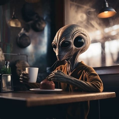 Alien Drinking Coffee In Cafe By Coolarts223 On Deviantart