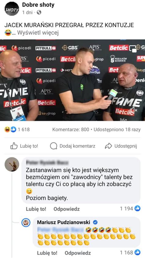 Mariusz Pudzianowski Nie Wytrzyma Pod Wpisem O Jacku Mura Skim Jego