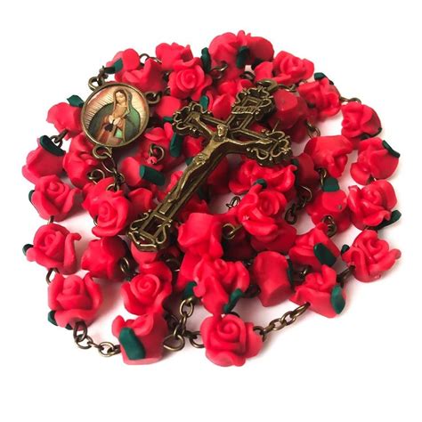 Our Lady Of Guadalupe Red Rose Garden Rosary Beads Catholic For Women