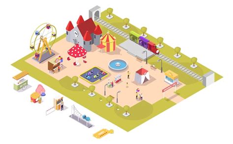 Premium Vector Amusement Park Attractions Vector Flat Isometric