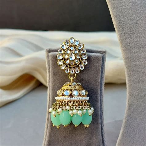 Sea Green Color Bridal Kundan Jewellery Set Fashioncrab