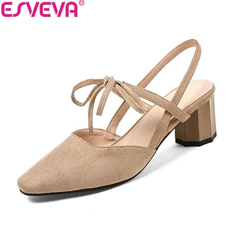 ESVEVA 2018 Women Sandals Summer Slingback Shoes Flock Elegant Square