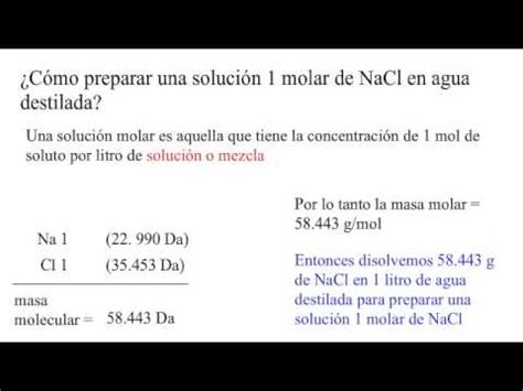 Cómo preparar una solución 1 molar de NaCl en agua destilada YouTube