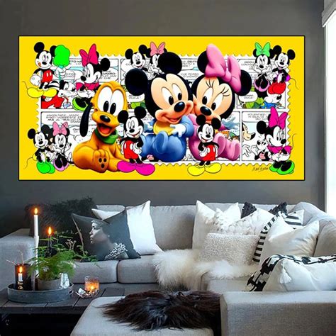 Aile Mickey Ve Minnie Mouse Disney Anime Tuval Boyama Donald Duck