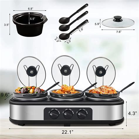 Slow Cooker 3x1 5 Quart Triple Slow Cooker Buffet Server Food Warmer Cooker Pot