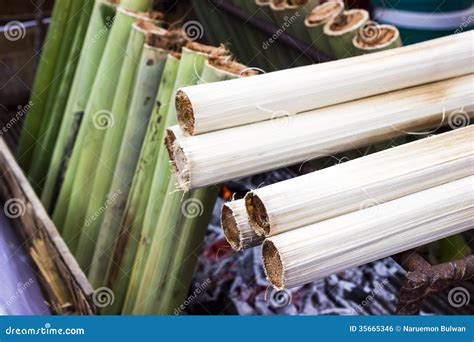 Thai Dessert, Sweet Sticky Rice in Bamboo Stick Stock Photo - Image of ...