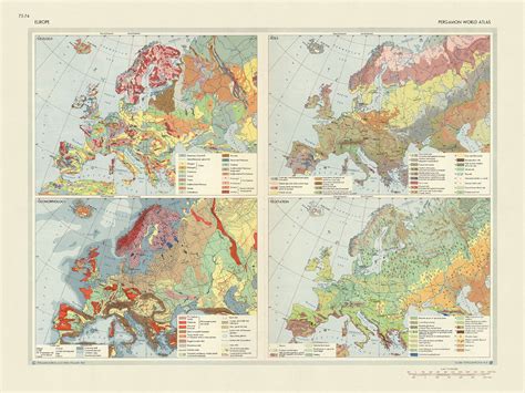 Old Infographic Map of European Geology, 1967: Geomorphology, Soils, V ...