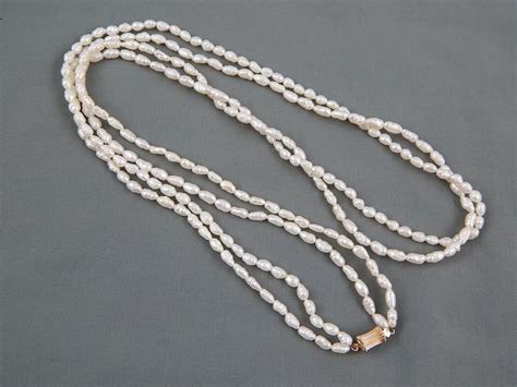 Vintage 2 Strand Baroque Freshwater Rice Pearl Necklace W 14k Barrel Clasp 26 Necklace