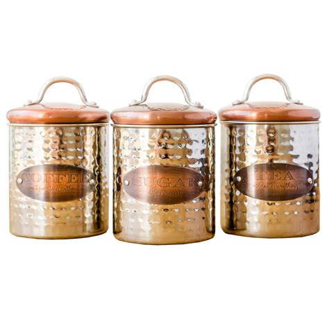 Hammered Metal Copper Lid Tea Coffee Sugar Canister Set – Best Value Direct