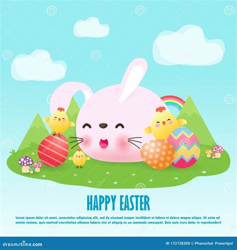 Afiche Del Feliz Día De Pascua Conejo Conejo Conejo Y Chicas Lindas