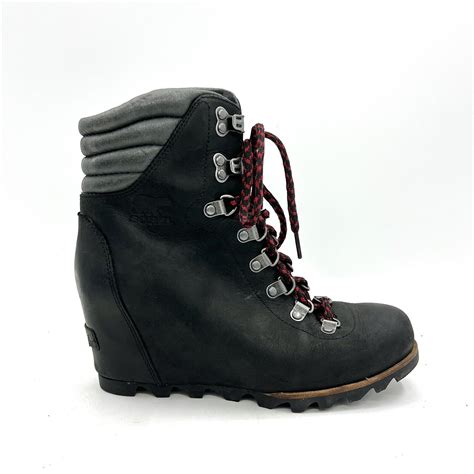 Sorel Conquest Wedge Black Leather Boots Bootie Womens Size 8 Ebay