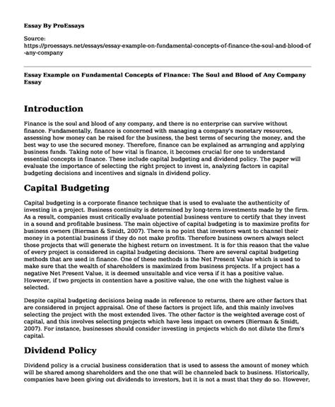 📌 Essay Example On Fundamental Concepts Of Finance The Soul And Blood