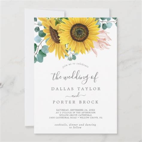 Rustic Sunflower Eucalyptus The Wedding Of Invitation Zazzle