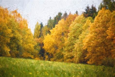 Premium Photo | Oil painting autumn landscape with autumn leaves in forest