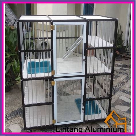 Jual Kandang Kucing Aluminium Minimalis Tingkat Pintu Kaca Simpel