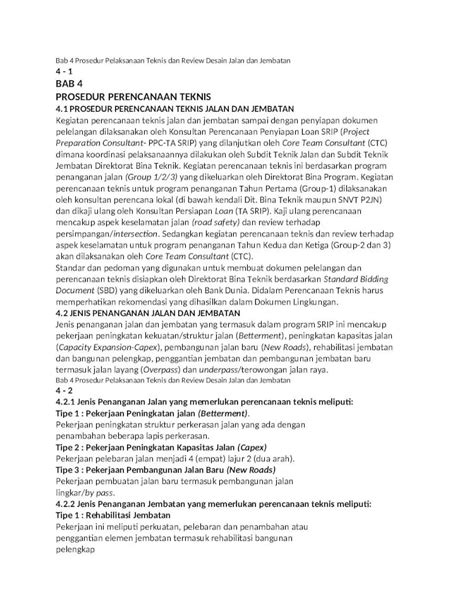 Docx Bab 4 Prosedur Pelaksanaan Teknis Dan Review Desain Jalan Dan Jembatan Dokumen Tips