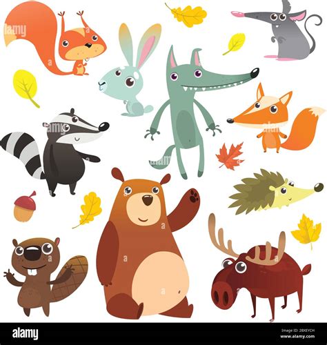 Cartoon forest animal characters. Wild cartoon cute animals set. Big ...