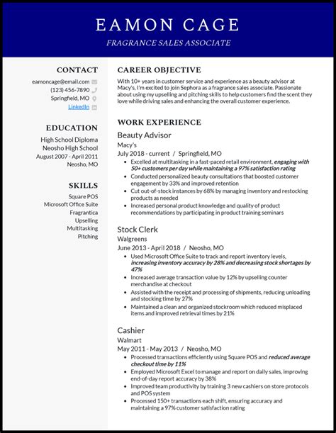 3 Fragrance Sales Associate Resume Examples For 2025