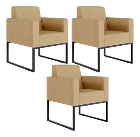 Kit 03 Sillones decorativos de recepción Helô diseño de lino beige