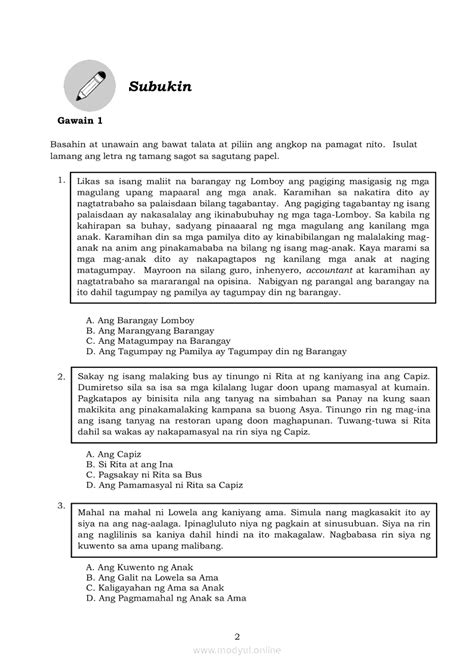 Filipino 6 Modyul 12 Angkop Na Pamagat Ng Talata Grade 6 Modules