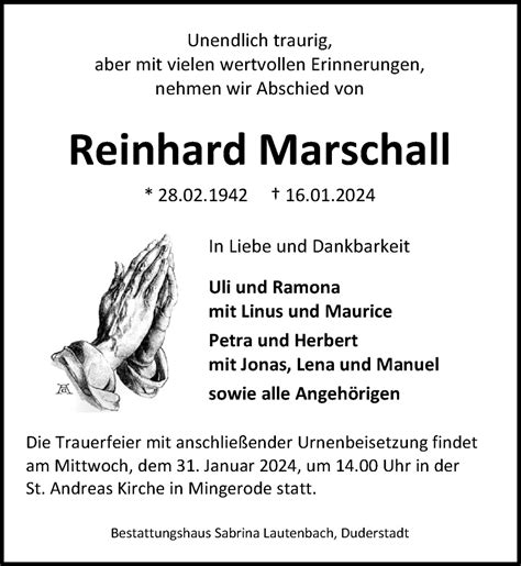 Traueranzeigen Von Reinhard Marschall Trauer Anzeigen De