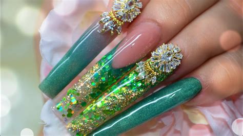 Extra Long Emerald Green Acrylic Nail Long Nail Challenge Youtube