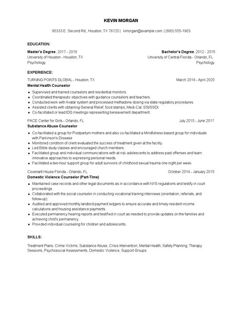 Mental Health Counselor Resume Examples And Tips Zippia