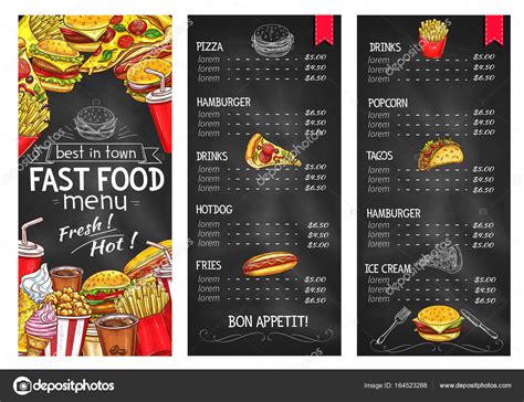 Fast Food Restaurant Chalkboard Menu Template Stock Vector Image By