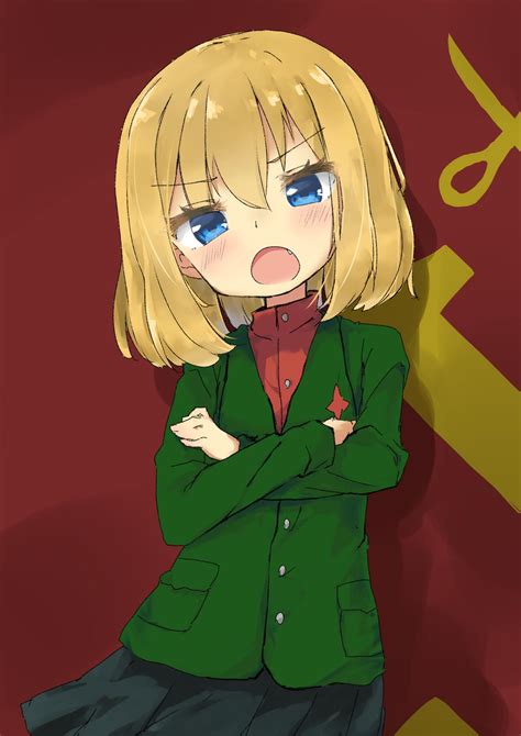 Safebooru 1girl Bangs Black Skirt Blonde Hair Blue Eyes Blush Coat Crossed Arms Emblem