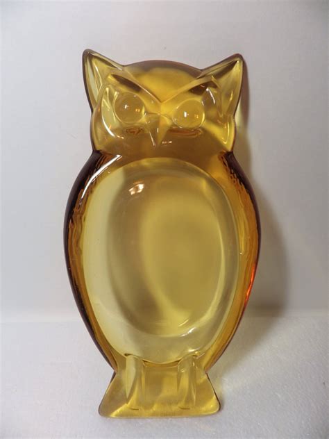 S Owl Ashtray Viking Glass Mid Century Amber Two Rests Etsy