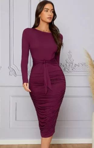 Shein Modely Knot Front Ruched Bodycon Dress