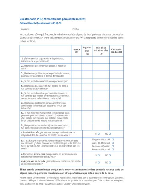 Cuestionario Phq 9 Para Adolescentes Pdf