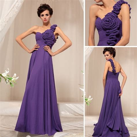 Purple Floor Length One Shoulder A Line Sleeveless Prom Dress Purple Evening Gowns Prom