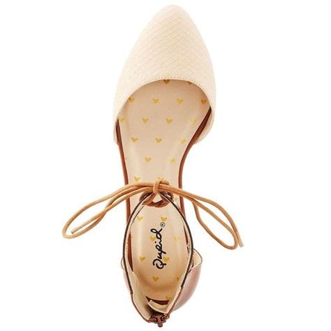 Qupid Lace Up Pointed Toe Flats Nude