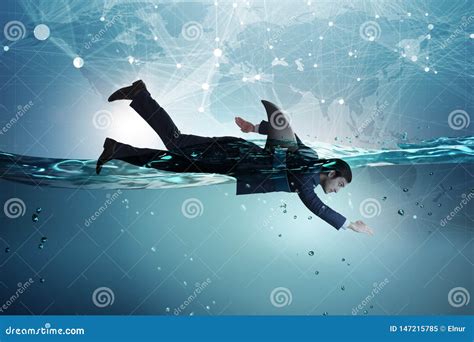 The Businessman with Shark Fin Swimming in Water Stock Image - Image of character, failure ...