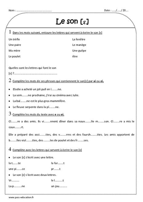 Son è ai ei ê Ce2 Exercices corrigés Pass Education