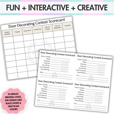 Door Decorating Contest Scorecard Printable Door Contest Door