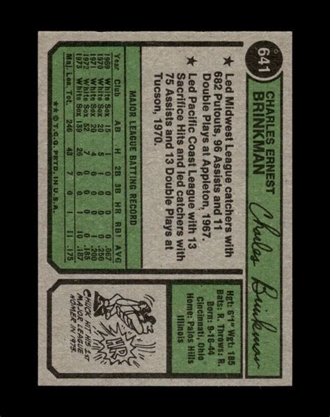 1974 Topps Set Break 641 Chuck Brinkman NM MT OR BETTER GMCARDS EBay