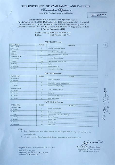 Ajk University Llb Annual Exams 2022 Revised Schedule Resultpk