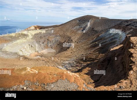 Volcano Crater Gran Cratere Wiith Stromboli In The Background Vulcano