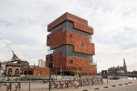 Museu De Aan Stroom MAS Ao Longo Do Rio Scheldt Em Antuérpia Imagem